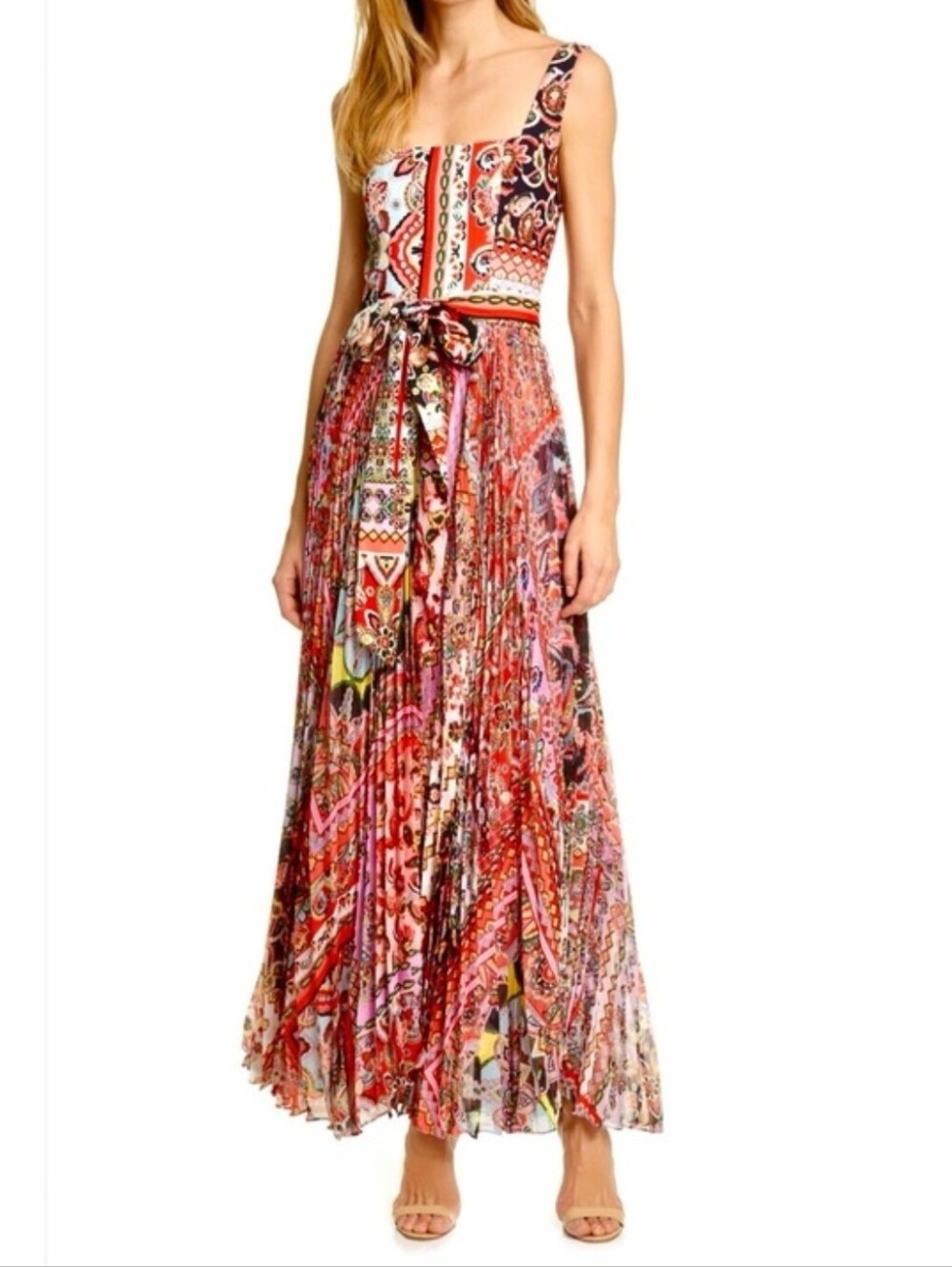 Alice + Olivia Deonna Pleated Tie-waist Wedding Guest Dress Sz 4 - Picture 4 of 16